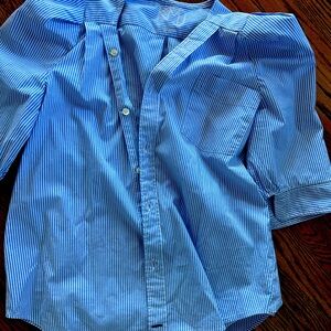 Recycled work shirt as a woman’s blouse